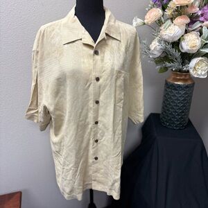 Bermuda Bay 100% Silk Tan Jacquard Hawaiian Shirt – Size L
